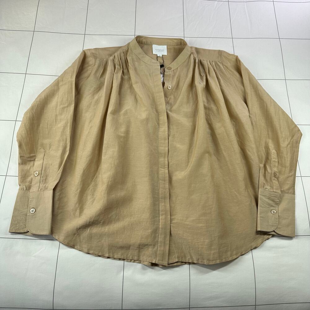 We Are Sundays Top Women XS Tan Taye Shirt Siltstone Long Sleeve Cotton Silk New